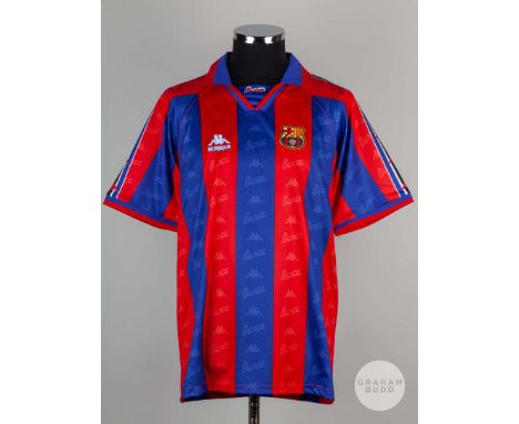 Ronaldo autographed Barcelona replica short-sleeved shirt, 1996-97, the back of the shirt autographed by Ronaldo.