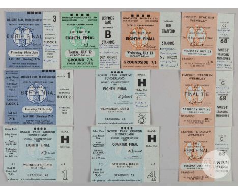 Nine England World Cup 1966 match tickets, including three from the games at Roker Park, two from the games at Ayresome Park,