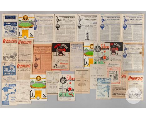 A quantity of Arsenal away programmes, ranging from 1946 to 1956 and including games v Tottenham Hotspur, Sunderland, Manches