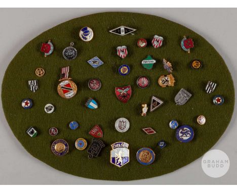 Joe Kirkup collection of enamel lapel badges, including Chelsea, West Ham United, Dortmund, Dundee, Munich, American Soccer L