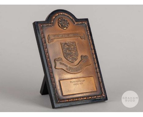 Joe Kirkup F.A. Youth black bakelite runners-up plague, 1956-57, inscribed THE FOOTBALL ASSOCIATION YOUTH CHALKLENGE CUP COMP