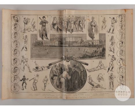 Baseball at Kensington Oval print, played on 12th March 1889, American visit baseball team in front of Prince of Wales, origi