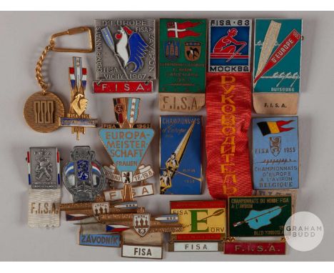 Geoffrey Page a nice collection of fifteen gilt-metal and enamel rowing lapel badges, including Belgium, Poznan, Amsterdam, Y