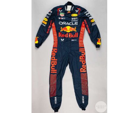 Max Verstappen Red Bull Racing Abu Dhabi 2023 race worn race suit, by Sparco, interior with FIA AX00175909 hologram and stamp