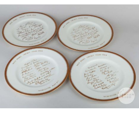 Four Royal Worcester West Indies commemorative cricket plates with facsimile signatures, comprising Worcester 1st May 1963, W