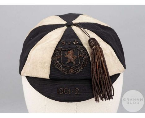 William McCartney extremely rare black and white Scotland v. Ireland international cap, 1901-2, with gilt tassel and embroide