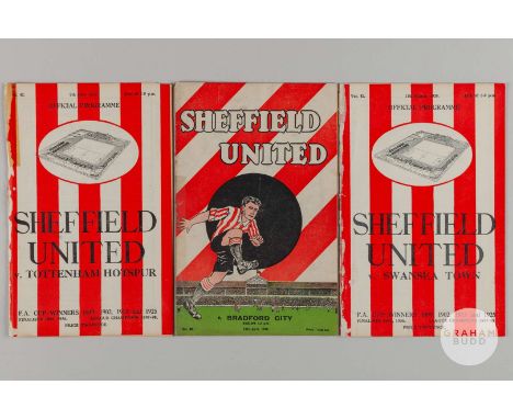 Three Sheffield United 1930's home programmes, from games against Bradford City, Tottenham Hotspur (Sheffield United clinched