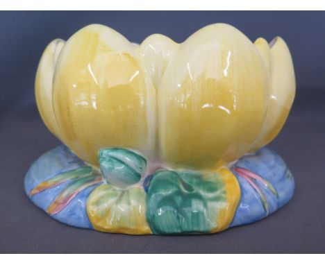 A Clarice Cliff Lily shaped planter decorated in pastel shades, Newport Pottery 12.5cm high x 22cm long x 18cm wide - good co