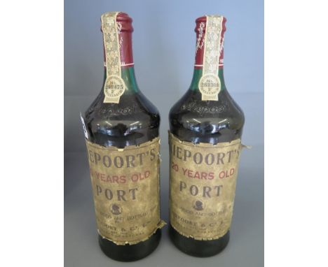 Two bottles of Niepoort 20 year old Port umbered 263475 and 263308 
Condition report: Levels to base of neck