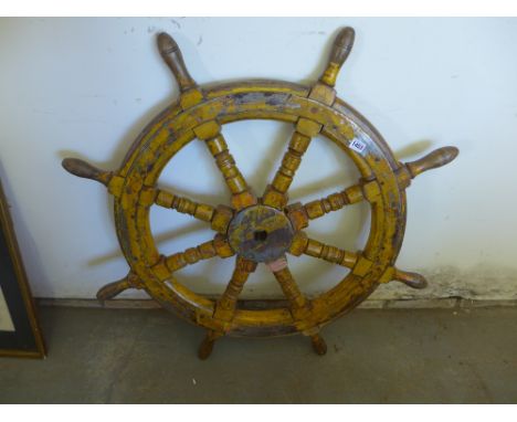A painted oak ships wheel - Diameter 1 m