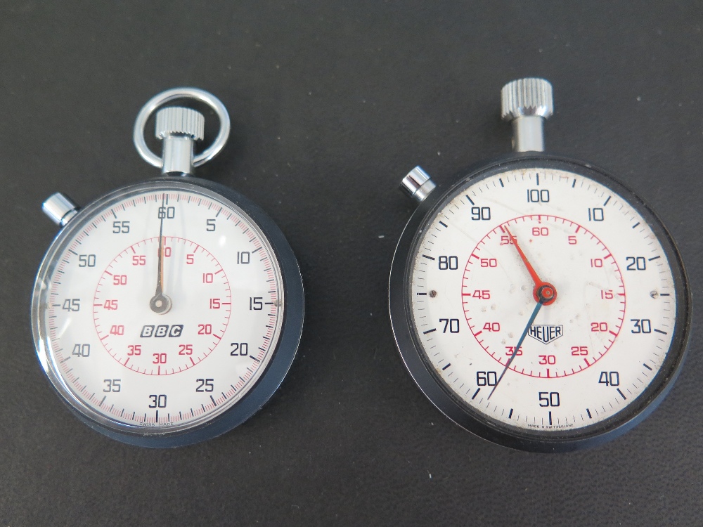 An unusual BBC mechanical stopwatch working well and a similar Heuer