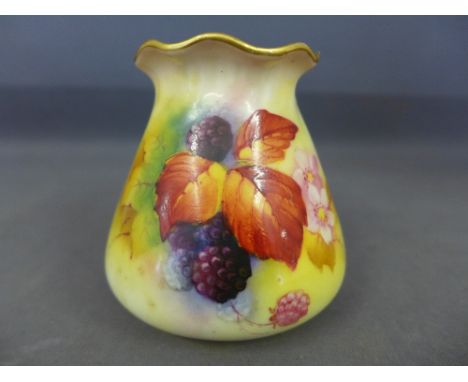 A Worcester blush small vase decorated with autumnal fruits signed K. Blake
Condition report: In good condition 