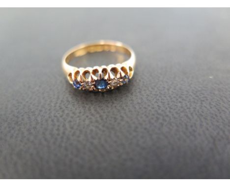 An early 20th century 18ct gold sapphire and diamond ring - Hallmarked Chester 1900 - Ring size L - Weight approx 2.7gms
Cond