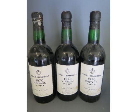Three bottles of 1970 Gould Campbell Vintage Port
Condition report:  Levels above neck 