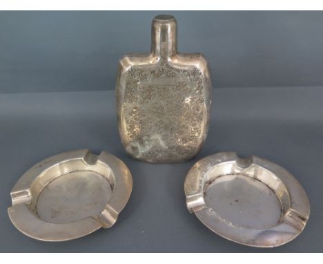 A Continental silver hip flask stamped silver 800 with embossed decoration to front - Weight approx. 4.9 troy oz and a pair o