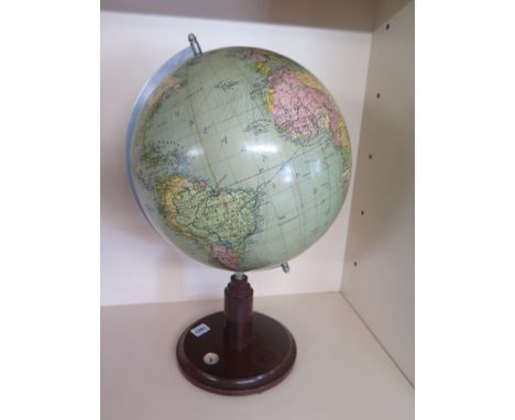 A mid 20th century terrestrial Globe - paper on composition or card - circumference of globe 105 cm - Height of stand 54 cm a