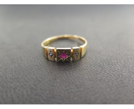 A late Victorian 15ct gold ruby and rose-cut diamond ring - Hallmarked Birmingham 1876 - Ring size O - Weight approx 2.4gms
C