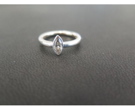 A platinum marquise-cut diamond single-stone ring - Estimated diamond weight 0.35ct - Hallmarked London - Ring size J 1/2 - W