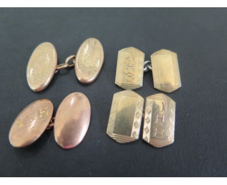 An assortment of cufflinks - To include two 9ct gold odd cufflinks - Hallmarked Chester and Birmingham - Weight approx 6.1gms