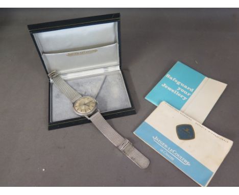 A boxed gentleman's 1971 stainless steel Jaeger Le Coultre Memovex Automatic alarm wristwatch - the face set with baton numer