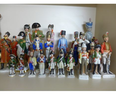 Twenty nine ceramic Military figures - Historic figures including Sitzendorf Napoleon and Josephine - Soldiers and thirty thr