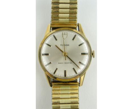 A gent's Vintage Tudor gold cased wristwatch,
with plated expanding strap, case width 31mm, boxed.