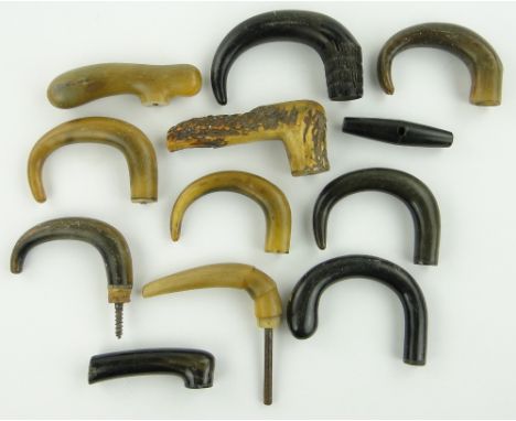 12 various horn walking stick handles.