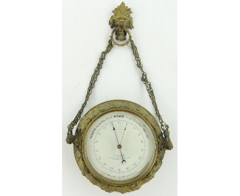 Antique French gilt bronze barometer 
by Rabier of Marseille, 7" across.