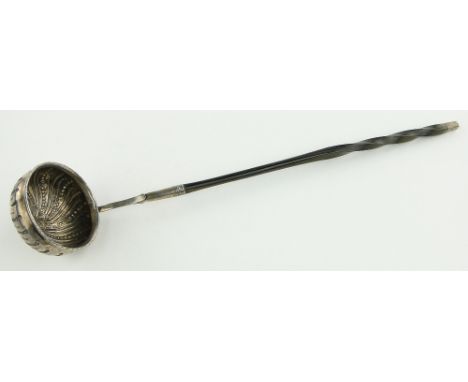Unmarked silver toddy ladle 
with whalebone handle.