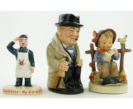 Royal Doulton Winston Churchill Character jug,
a Hummel figure and a Carltonware Guinness zoo keeper, (3).
