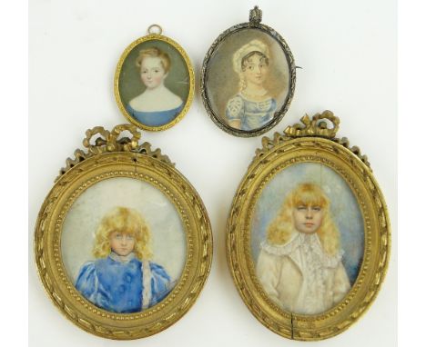 Circular miniature portrait on ivory,
gilt framed, height 5.4" overall and 3 others, (4).