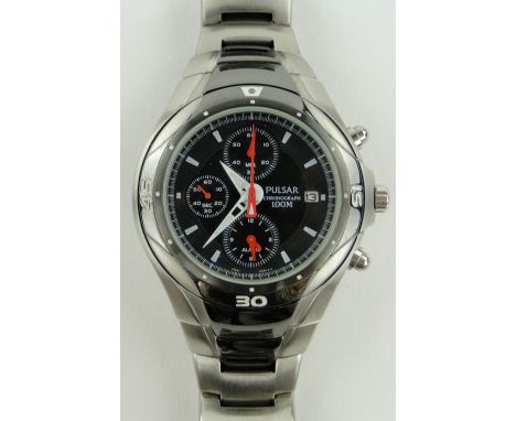 A gent's Pulsar stainless steel cased chronograph wristwatch,
case width 42mm.