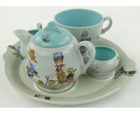 Clarice Cliff child's cabaret teaset,
teapot height 4.25".
