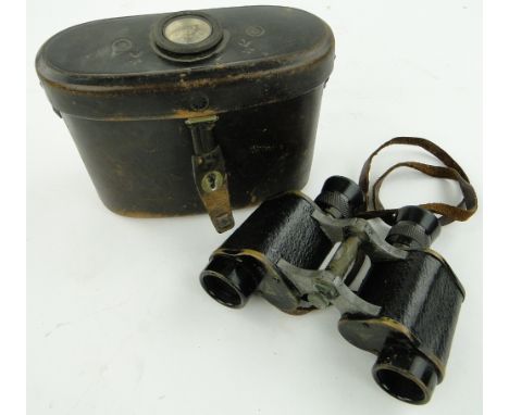 First World War Agfa Paris binoculars
inscribed "F I Taggart, Middlesex Regiment," in leather case fitted with a compass.