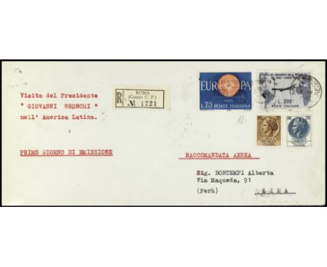 1961 - Gronchi Rosa 205 L. - L'aerogramma con l'esemplare ricoperto e timbro di arrivo a Lima  Firma A.D. (Bol. n. 1011Aa) (S