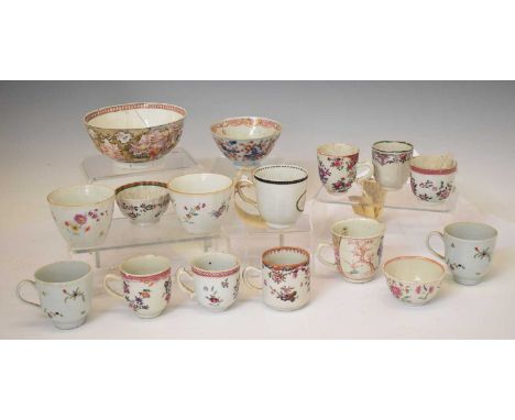 Group of 18th century and later Chinese Canton Famille Rose porcelain tea and coffee wares, etc, to include footed slop basin