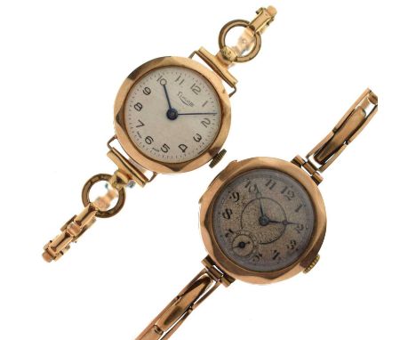 Early 20th century lady's 9ct gold bracelet watch, the silvered dial with black Arabic hour markers, seconds subsidiary, and 