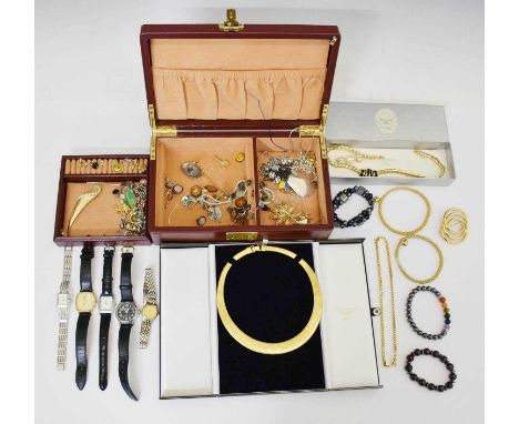 Collection of vinatge costume jewellery including Christian Dior gold-tone necklace, boxed, a Christian Dior faux pearl brooc