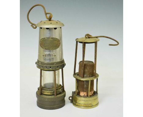 James Henry Naylor of Wigan, brass gauze miner's lamp, stamped 'J.H. Naylor Maker Wigan' to top, with 'J.Russell' nameplate t