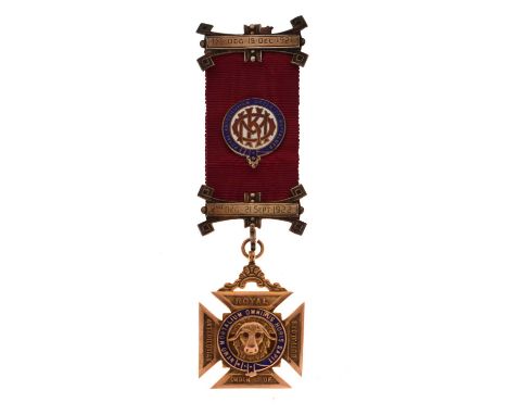 Royal Antediluvian Order of Buffaloes R.A.O.B. 9ct gold and enamel Order de Merit and Honour of Knighthood jewel awarded to B