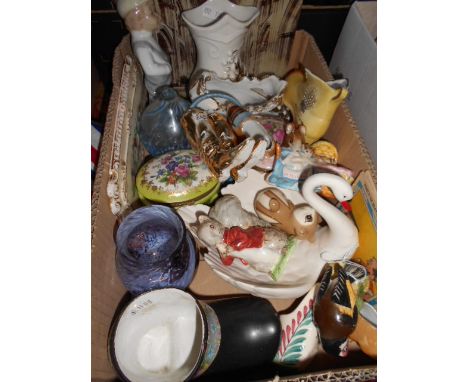 A Beswick Hunca Munca, Timmy Tiptoes and goldfinch, a Goebels swan, two Victorian trinket boxes plus other items