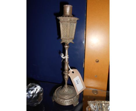An early silver-plated table lighter in the form of a Victorian street lamp, indistinct impressed mark to base