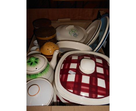A mixed selection of vintage T.G. Green ceramics to include tureens, teapot, storage jars, sifter, plates etc