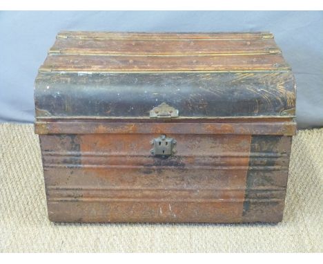 A vintage metal travelling trunk, width 75cm
