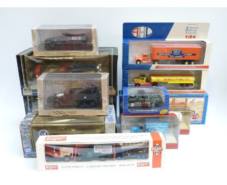 Twelve Corgi Classics, AHL, Solido, Matchbox and other diecast model vehicles including military tanks, lorries etc, all in o