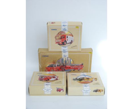 Four Corgi Classics limited edition diecast model fire engines and fire engine sets, American La France Aerial Ladder Truck 9