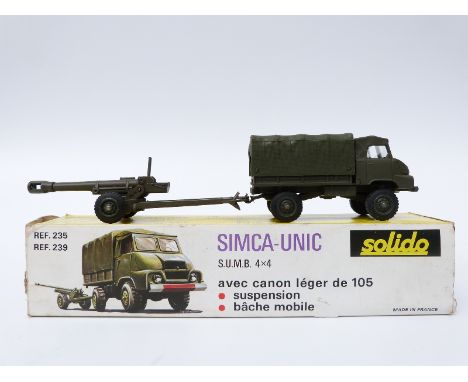 Solido diecast model military SIMCA-UNIC 4x4 avec canon de 105 235 plus 239, in original box