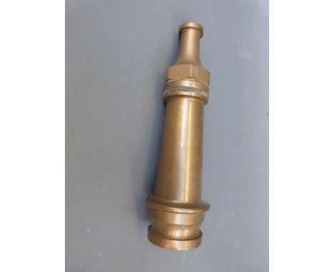 A vintage brass fire hose nozzle, length 30cm 