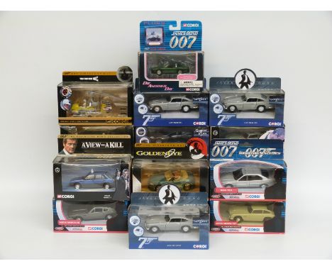 Twenty Corgi James Bond 007 diecast model cars including 40th anniversary editions, all in original boxes 