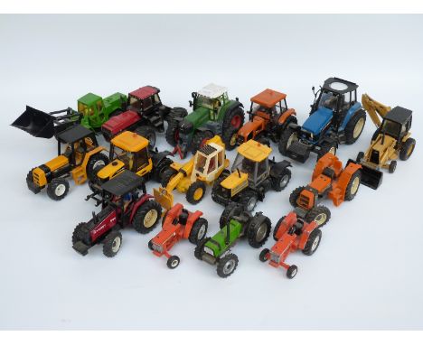 Fifteen Britains and similar 1:32 scale diecast and plastic model tractors including JCB, Fendt, Ford etc